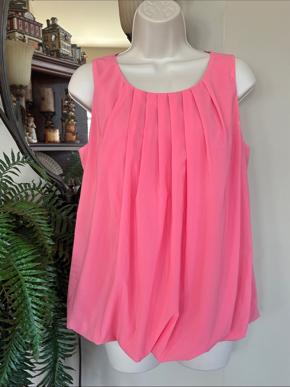 Reiss Coral Pink Pleated Sleeveless Tank Top Balloon Puff Hem Blouse Office